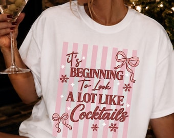 Christmas Cocktails Shirt, Preppy Striped Holiday Spirits Sweatshirt, Christmas Party Crewneck