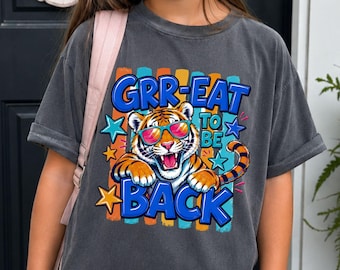 Back to School Tiger Shirt, Comfort Colors Striped Mascot Tee, Kids Youth Adult Sizes