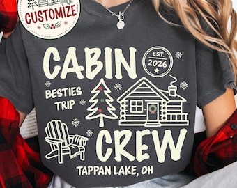 Cabin Crew Christmas Shirts, Mountain Family Vacation Pajama Tops, Personalized Winter Girls Trip Sweatshirts