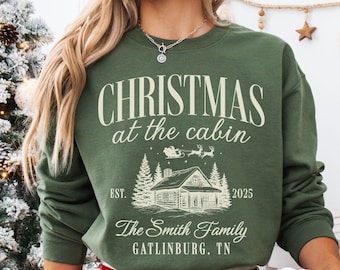 Cabin Christmas Sweatshirt, Custom Comfort Colors Matching Family Christmas Tees, Personalized Xmas Shirts, Mountain Christmas Group Sweater