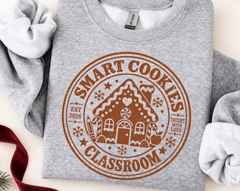 Christmas Teacher Sweatshirt, Smart Cookies Sweater, Gingerbread Stamp Teacher Teams