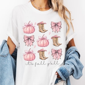 Cowgirl Bows Shirt, Pumpkin Patch Farm Tshirt, Its Fall Ya'll, Comfort Colors Oversized Western Tee, Coquette Fall Pumpkin Shirt