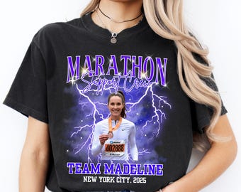 Custom Marathon Support Crew Shirt, Comfort Colors Race Day Supporter Tee, Group Tshirt for Marathoner, Runner's Family Shirt with Picture
