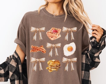 Brunch Bows Shirt, Breakfast Tshirt, Comfort Colors Brunch Club Graphic Tee, Coquette Aesthetic, Gift for Foodie, Eggs and Bacon T Shirt