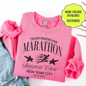 Custom Marathon Support Crew Sweatshirt, Neon Race Day Supporter Sweater, Team Group Crewneck for Marathoner, Runner's Family Support