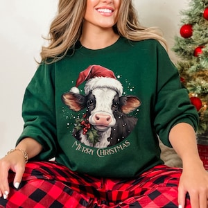 Christmas Cow Sweatshirt, Farm Christmas Sweater, Cow Lover Gift, Funny Christmas Shirt, Holiday Cow, Womens Cow Shirt, Christmas Crewneck