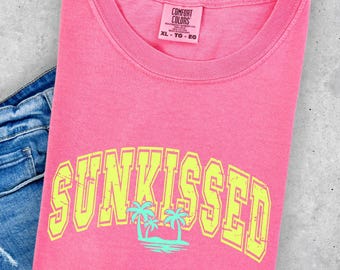 Sunkissed Beach Shirt, Neon Summer Shirt, Swimsuit Cover Shirt, Summertime Tshirt for Women, Comfort Colors Oversized Beach Tee, Yellow