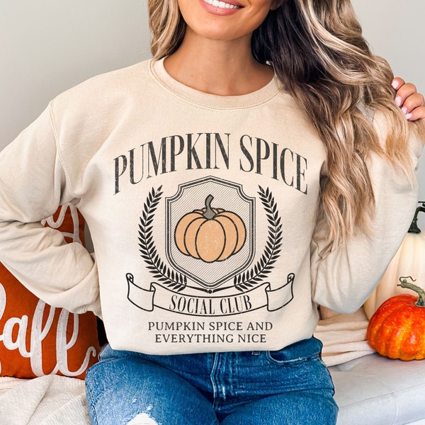 Pumpkin Spice Social Club Sweatshirt, Preppy Fall Sweatshirt, Pumpkin Lover Gift, Thanksgiving Crewneck, Cute Fall Sweatshirt