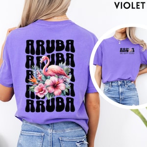 Aruba Shirt, Flamingo Tee, Bright Vacation Travel Shirt, Aruba Group Shirts, Destination Wedding Gift, One Happy Island Comfort Colors Tee