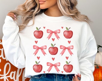 Apple Bows Sweatshirt, Apple Picking Sweater, Kindergarten Teacher, Fruit Crewneck, Apple Orchard, Cottagecore Clothes