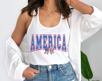 America Bow Racerback Tank Top, 4th Of July Tank, Patriotic Shirt, Independence Day, American Girl, Country Concert Tank top