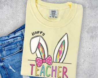 Easter Teacher Shirt, Teacher Bunny Tshirt, Teacher Team Shirts, Hoppy Teacher Comfort Colors Graphic Shirt, Cute Easter T-Shirt