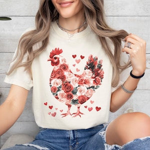 Floral Chicken Shirt, Valentines Day Chicken Tshirt, Farm T-shirt, Comfort Colors Graphic Tee, Gift for Chicken Lover, Chicken Gifts