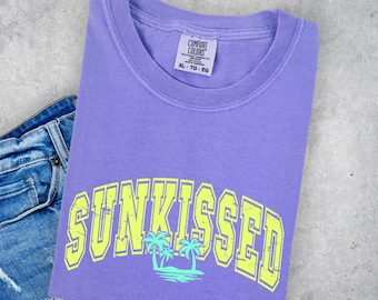 Sunkissed Beach Shirt, Neon Summer Shirt, Swimsuit Cover Shirt, Summertime Tshirt for Women, Comfort Colors Oversized Beach Tee, Yellow