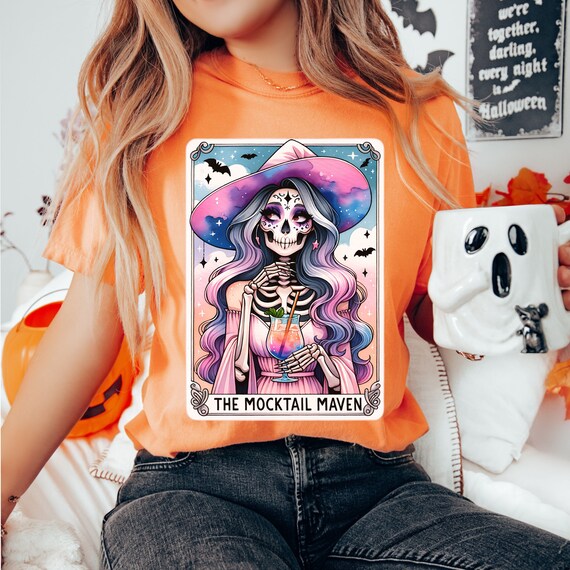 Halloween Witch Tarot Card Shirt, Gothic Skeleton Witch Tee, Comfort Colors Tshirt, Salem Girls Trip Shirts, Mocktail Shirt
