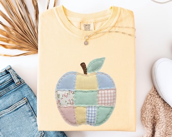 Patchwork Teacher Shirt, Spring Teacher Teams Tee, Back to School Apple T-Shirt