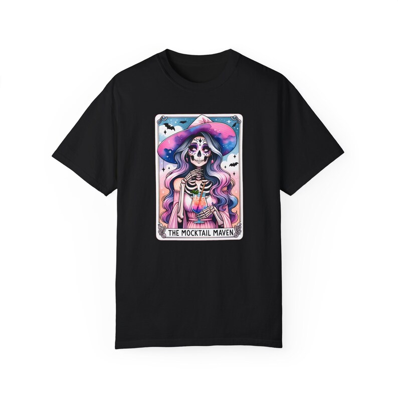 Halloween Witch Tarot Card Shirt, Gothic Skeleton Witch Tee, Comfort Colors Tshirt, Salem Girls Trip Shirts, Mocktail Shirt Black
