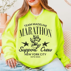 Bright Marathon Support Crew Sweatshirt, Neon Race Day Supporter Sweater, Custom Team Group Crewneck for Marathoner, Runner&#39;s Family Support