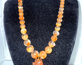 "Natürliche Orange-Rote ""Treasure Bowl"" Kaninchenhaar Rutilierte Kristalle Quarz Perlen mit Hand verlangen Foxy Anhänger Halskette."
