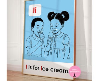 Black Art Vintage "I is for ice cream" Flashcard Art (Digital Download)