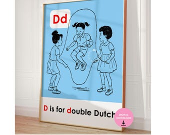 Black Art Vintage "D is for double Dutch" Flashcard Art (Digital Download)