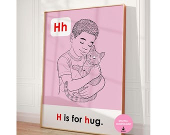 Black Art Vintage "H is for Hug" Flashcard Art (Digital Download)