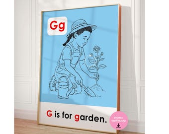 Black Art G is for Garden Flashcard Art Print (Digital Download)