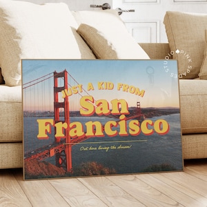 Vintage Postcard Print Retro Print Digital Art Prints Just A Kid From San Francisco Print Retro San Francisco Art Photo Print Trendy Art