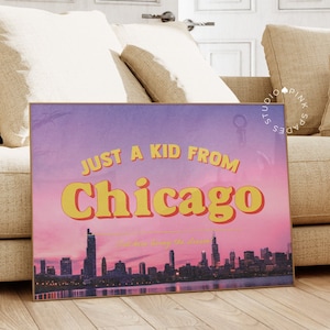 Impressão de cartão postal vintage, impressão retrô, impressões de arte digital, impressão de Just A Kid From Chicago, impressão retrô, arte de Chicago, impressão fotográfica, arte moderna da cidade natal