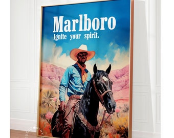 Marlboro Man Art Print Black Cowboy Art Black Owned Home Decor Instant Digital Art Download New Home Gift African American Western Black Man