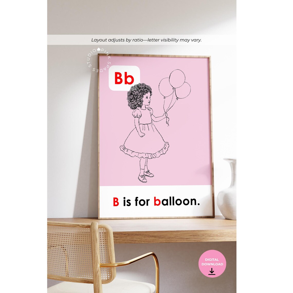 Black Art Vintage ABC Flashcard Art Print, B is for Balloon (digital ...