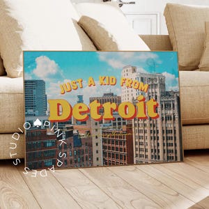 Impressão de cartão postal vintage, impressão retrô, impressões de arte digital, impressão de Just A Kid From Detroit, impressão de arte retrô KC, impressão fotográfica, impressão de arte moderna da cidade natal