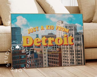 Detroit Retro Postcard Print, Hometown Art (Digital Download)