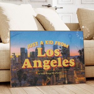 Impressão de cartão postal vintage, impressão retrô, impressões de arte digital, impressão de Just A Kid From Los Angeles, impressão retrô, arte de Los Angeles, impressão fotográfica, cidade de Los Angeles, arte moderna