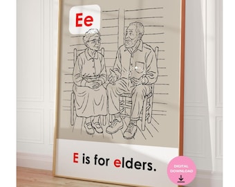 Black Art E is for Elders Flashcard Art Print (Digital Download)