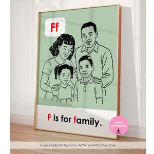Flashcards Style Digital Art Home School Printable Black Vintage Digital Art Download Black Family Retro Black Art F is for Family