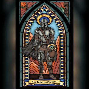 Din Djarin & Grogu Stained Glass Style Digital Art Print