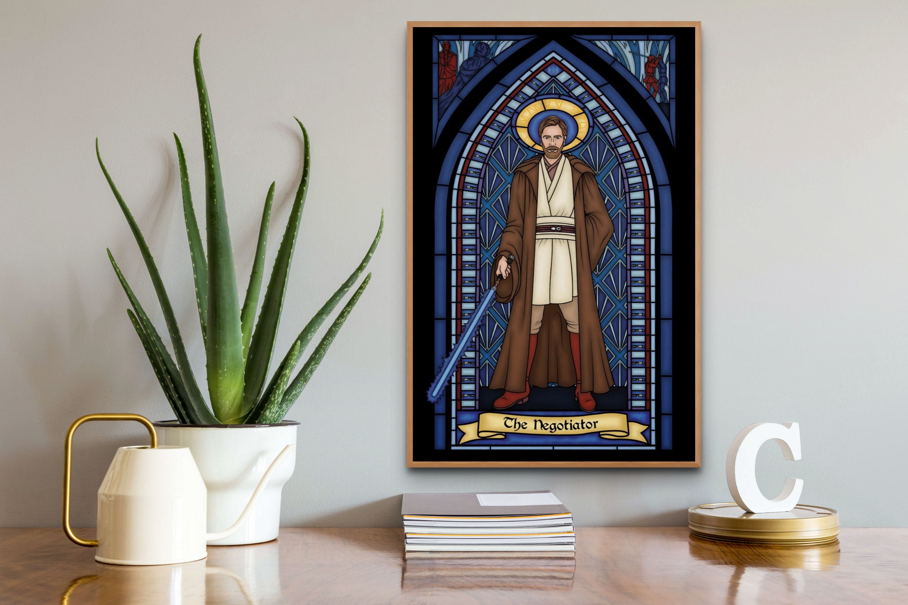 Obi-wan Kenobi Stained Glass Style Digital Wall Art Poster Print