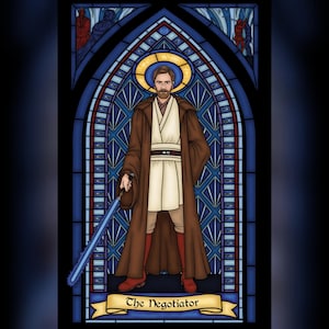 Obi-Wan Kenobi Stained Glass Style Digital Wall Art Poster Print