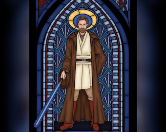 Obi-Wan Kenobi Stained Glass Style Digital Wall Art Poster Print