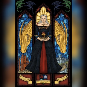 Queen Rhaenyra Targaryen Stained Glass Style Digital Wall Art Poster Print