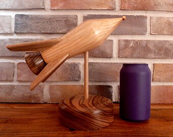 Handmade Wooden Rocket with Base