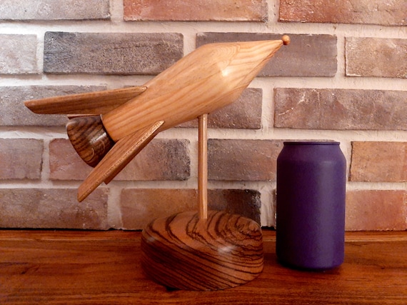 Handmade Wooden Rocket with Base