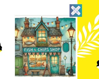 Fish and Chips Shop Kreuzstichmuster: Vintage Cottage Store, DMC, Patternkeeper Kompatibel, Sofort Download