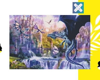 Fantasy World Cross Stitch Pattern: Dragon Castle Landscape, DMC, Instant Download, Pattern Keeper Compatible