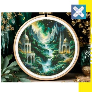 Rivendell Emerald Sky Cross Stitch Pattern PDF, LOTR, DMC Pattern Keeper Compatible, Instant Download