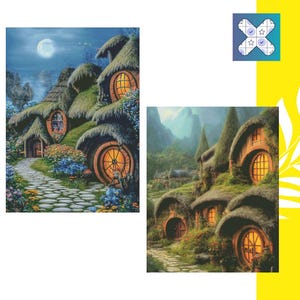 Zestaw 2 wykresów „Hobbitland” Wzór do haftu krzyżykowego w formacie PDF DMC, natychmiastowe pobranie, zgodny z Pattern Keeper