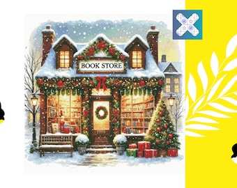 Vintage Bookstore 3 Cross Stitch Pattern: Victorian Christmas Scene DMC PatternKeeper Compatible, Instant Download