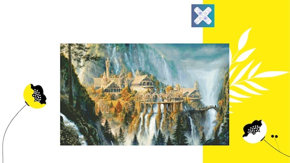 PDF Rivendell Sunset Cross Stitch Pattern DMC, Pattern Keeper Compatible, Instant Download + Notebook Gift "Hobbitton Starry Night"