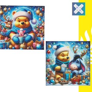 Bundle of 2 Charts PDF &quot;Christmas Winnie&quot; Cross Stitch Pattern DMC, Pattern Keeper Compatible, Instant Download